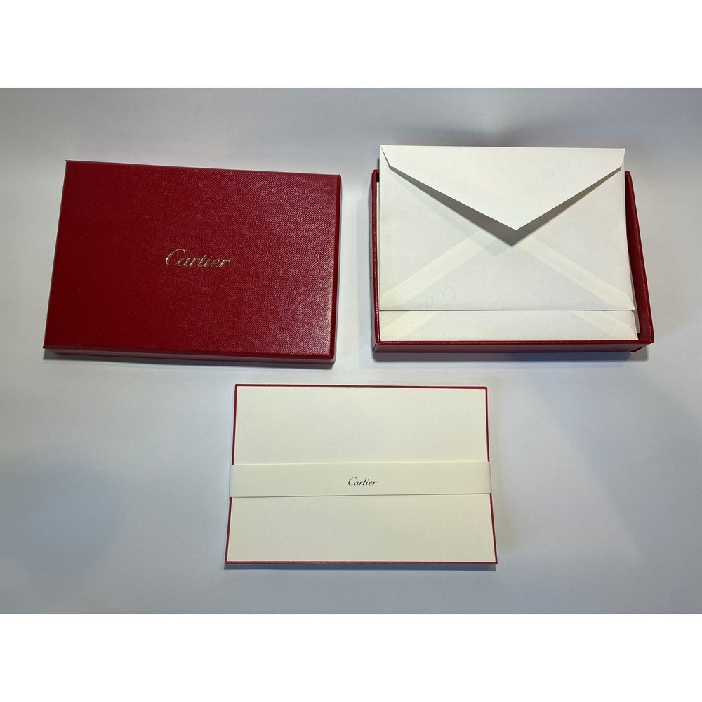 Cartier Classic Red Boardered Note Card Set-Complete Set of 10 Logo Embossed Box